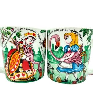 2 ALICE IN WONDERLAND CAFE Paul Cardew Mugs Set Queen of Hearts 2010 England NEW